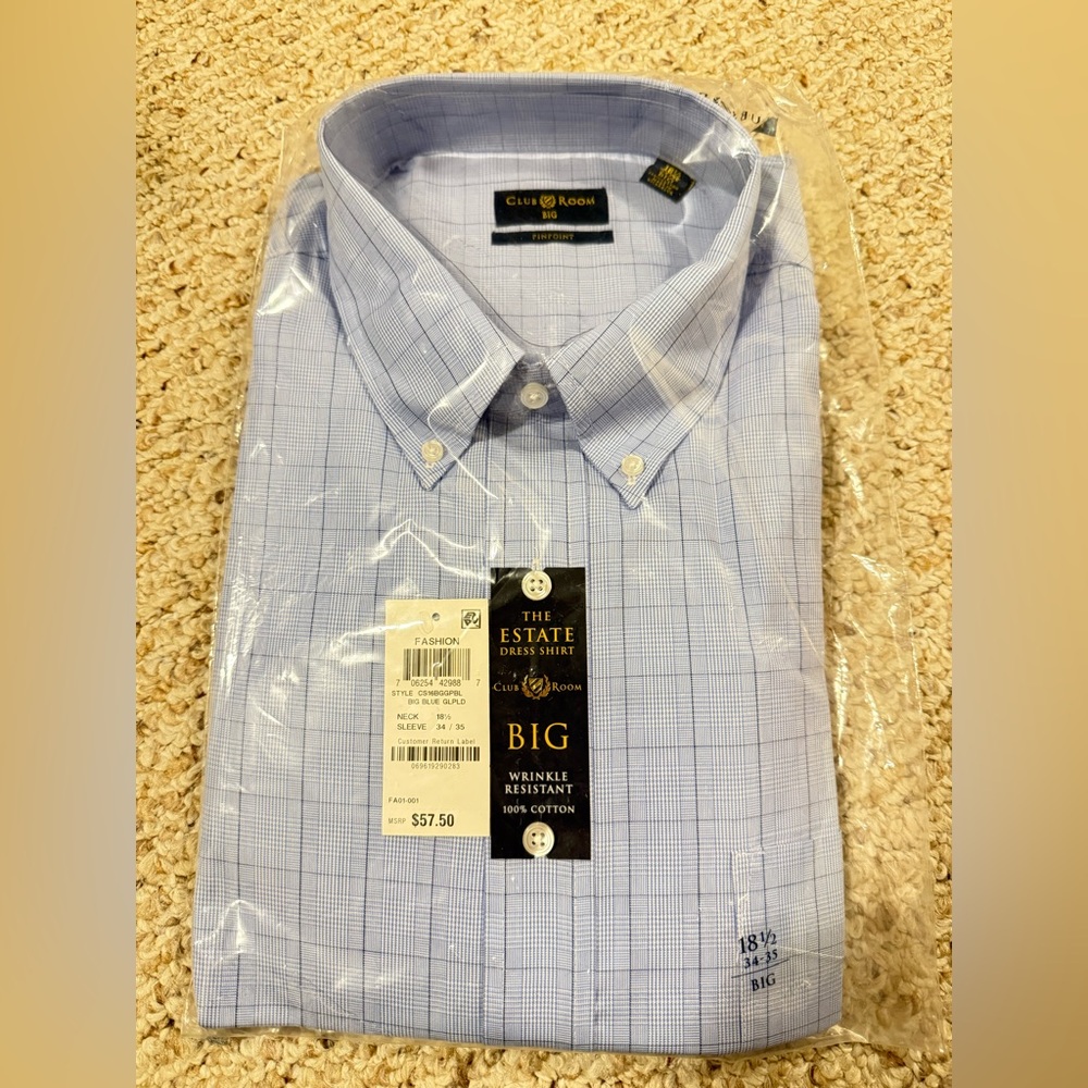 Club Room Blue Dress Shirt with Checkered Pattern (Big Fit)